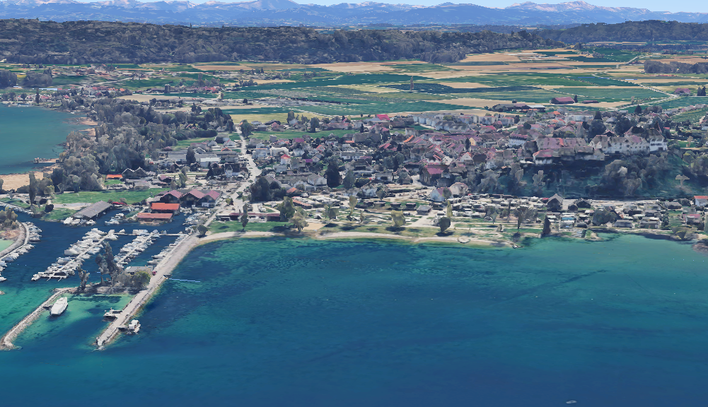 Vue aérienne d’Erlach et du lac de Bienne